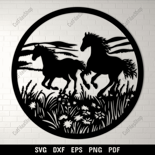 Horses Galloping in Meadow SVG for Cricut & Vinyl Cutting Projects