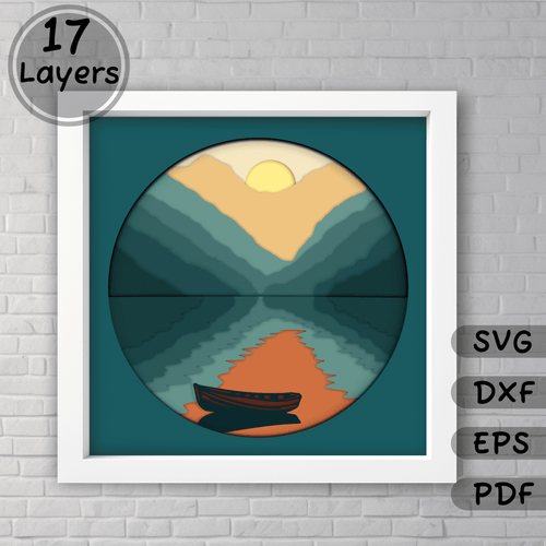 Layered Lake Boat Svg for Cricut & Silhouette, 3D Shadow Box Template, Papercut Art, Dxf for Laser Cut, Unique Gift