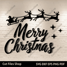 Load image into Gallery viewer, Santa Sleigh &amp; Merry Christmas Sign SVG for Cricut, Silhouette, DXF for CNC, Perfect for DIY Christmas Decorations &amp; T-Shirt Design, Best vector site
