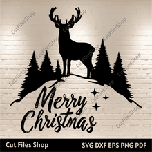 Load image into Gallery viewer, Merry Christmas Reindeer Vector, SVG for Cricut &amp; Silhouette, DXF for CNC Laser &amp; Glowforge, DIY Christmas Decoration
