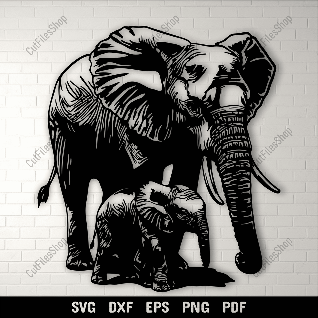 Elephant SVG DXF – Mom and Baby Design for Laser Cutting & Sublimation