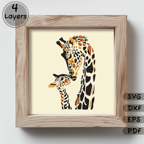 Layered Giraffe Family Papercut SVG, Cricut Silhouette File, Laser Cut Template, Paper 3D Art, DIY Shadow Box Craft, Instant Download