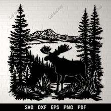 Load image into Gallery viewer, Moose Scene Cutting Files – DXF for Laser, SVG for Cricut &amp; Vinyl Crafts
