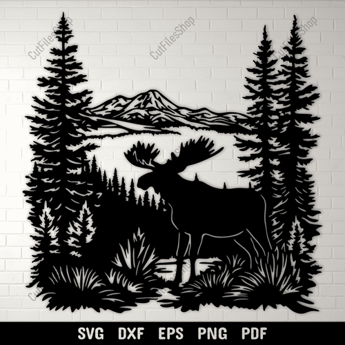 Moose Scene Cutting Files – DXF for Laser, SVG for Cricut & Vinyl Crafts