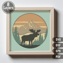 Load image into Gallery viewer, 3D Moose Scene Layered SVG – Wildlife Multilayer Design for Cricut &amp; CNC
