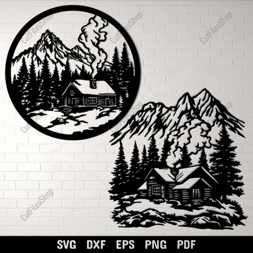 Mountain Cabin Scenes DXF SVG Files for Laser Cut, Cricut, and CNC Projects