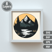 Load image into Gallery viewer, 3D Mountain Range SVG | Multilayer Shadow Box Template, DIY Home Decor, Light Box Svg
