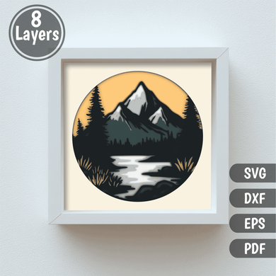 3D Mountain Range SVG | Multilayer Shadow Box Template, DIY Home Decor, Light Box Svg