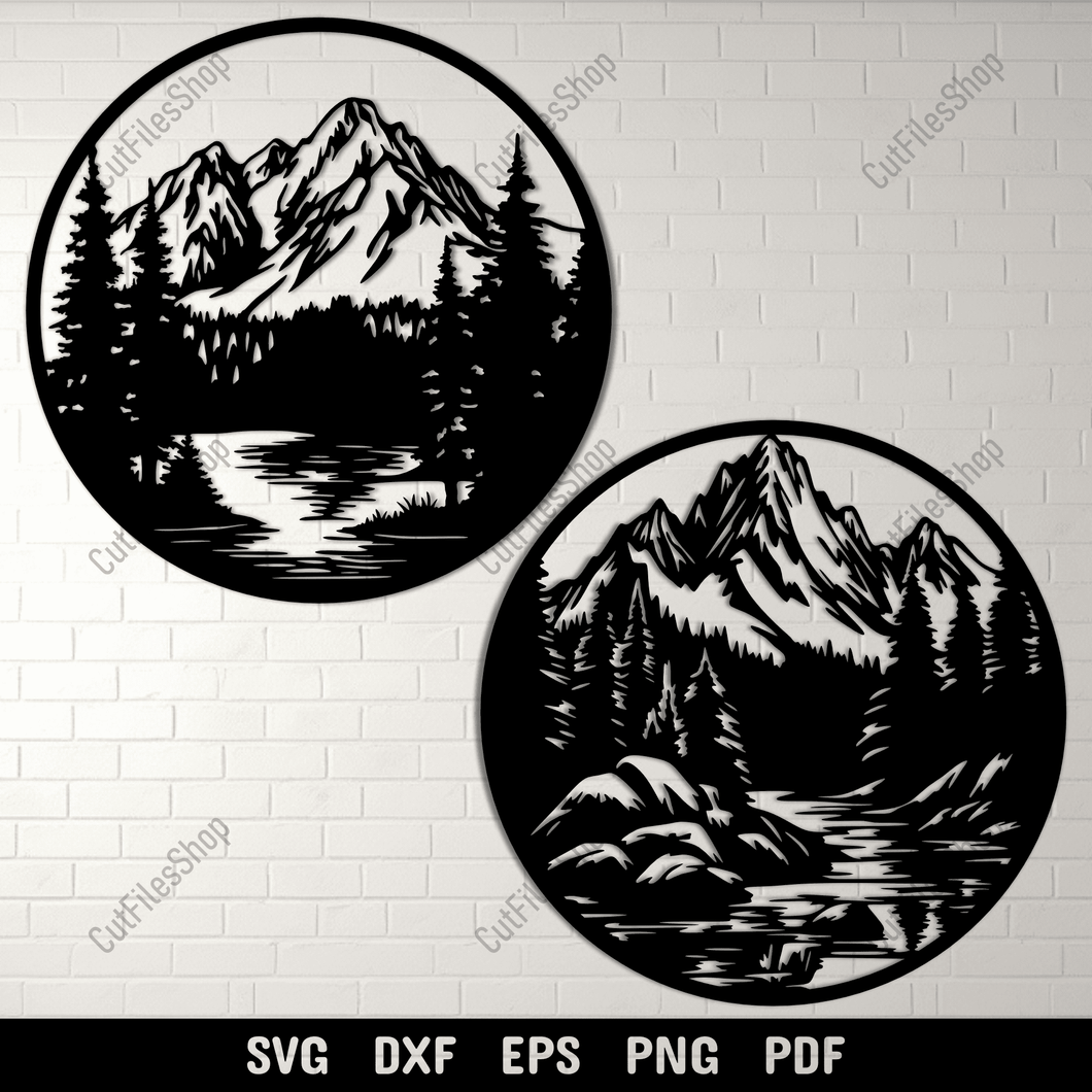 Preview of Mountain Ranges DXF for Laser Cutting, Wildlife SVG for Cricut