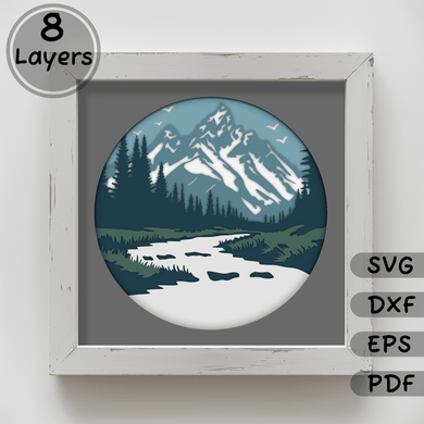 Mountains 3D Shadow Box SVG for Cricut, Silhouette, DIY Home Decor, Paper Art, Instant Download