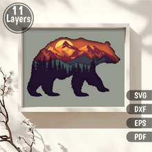 Load image into Gallery viewer, 3D Layered Bear Mountains SVG, Shadow Box Template, Cricut Project, Multilayer Papercraft Design
