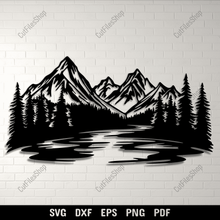 Load image into Gallery viewer, Mountains Scene DXF for CNC, SVG for Cricut Projects, DIY Wall Decals
