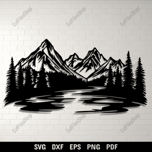 Mountains Scene DXF for CNC, SVG for Cricut Projects, DIY Wall Decals