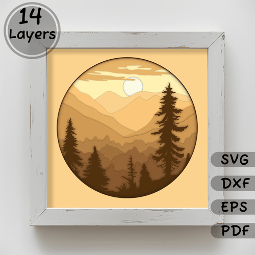 3D Mountains Paper Cutting SVG Templates: Create 3D Art & Shadow Boxes