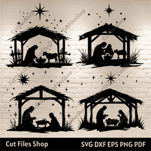 Load image into Gallery viewer, Nativity Scene DXF for Laser Cut, SVG for Cricut &amp; Silhouette, DIY Christmas Decoration, Holy Night SVG, baby Jesus SVG, Virgin Mary svg
