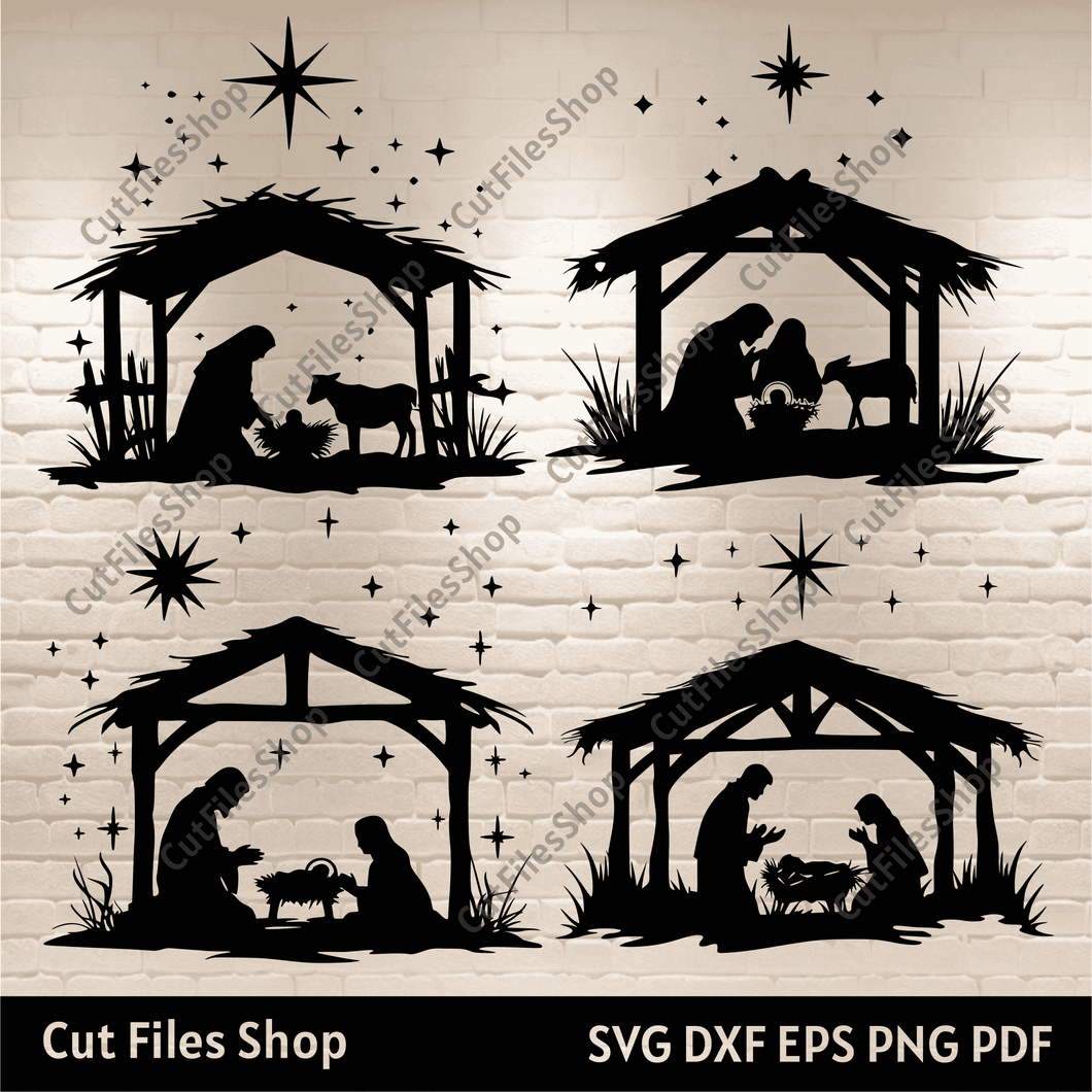 Nativity Scene DXF for Laser Cut, SVG for Cricut & Silhouette, DIY Christmas Decoration, Holy Night SVG, baby Jesus SVG, Virgin Mary svg