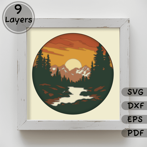 3D Layered Nature Scene SVG, Shadow Box Craft Template, Unique Gift DIY, Home Decor, Instant Download