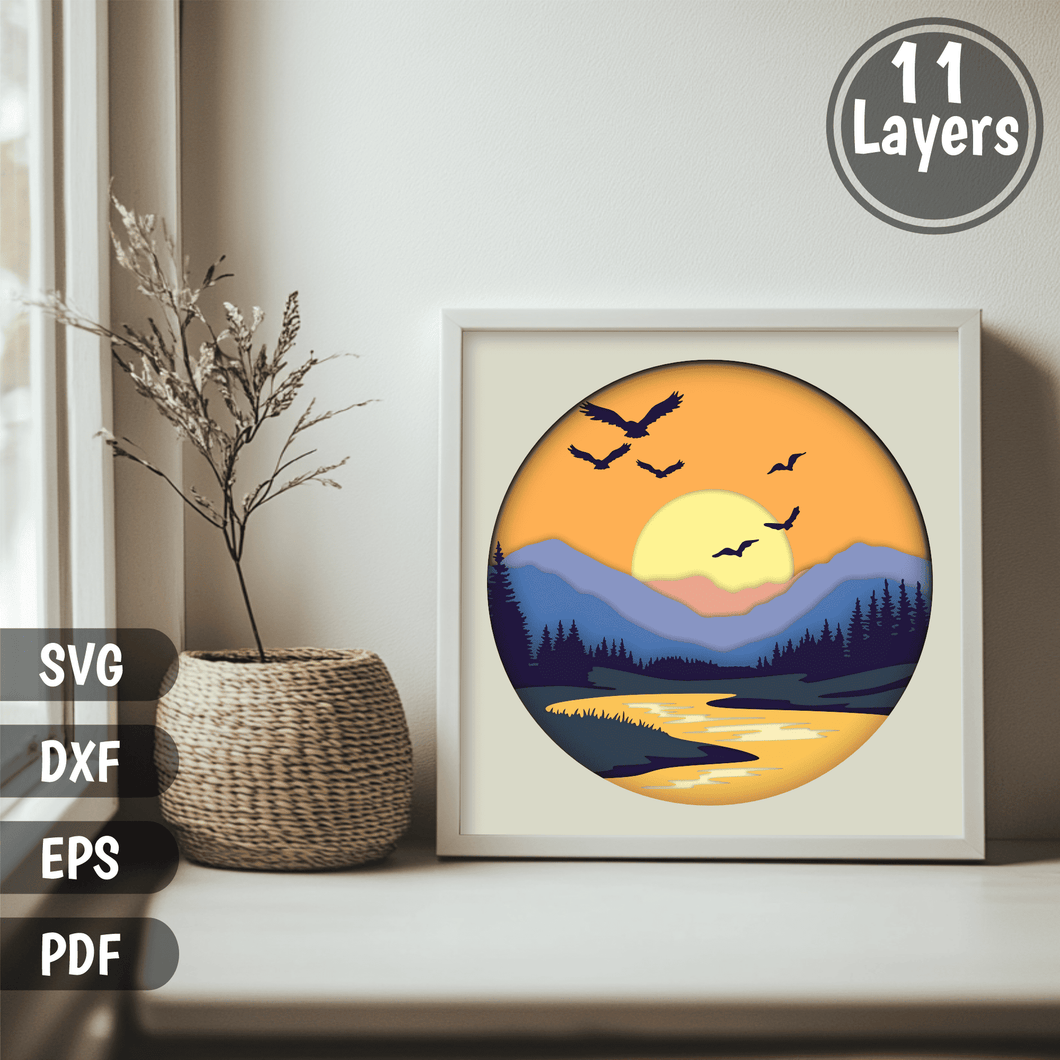 3D Nature Scene Layered SVG Files – Papercraft & DIY Shadow Box