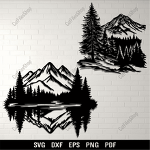 Load image into Gallery viewer, Preview of Nature Scenes DXF for CNC Laser Cutting, Mountains SVG for Cricut Projects
