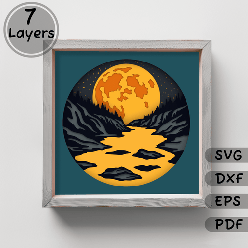 Moon 3D Layered Art, 3D Shadow Box Svg for Cricut, EPS Files, DIY Home Decor, Shadow Box Craft, Unique Gift Project