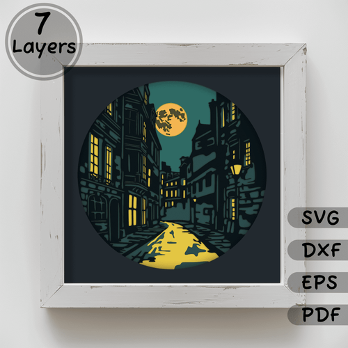Night Street 3D Shadow Box Template, Layered SVG for Cricut, Multilayer SVG for Silhouette, Unique Gift DIY, Home Decor Crafts