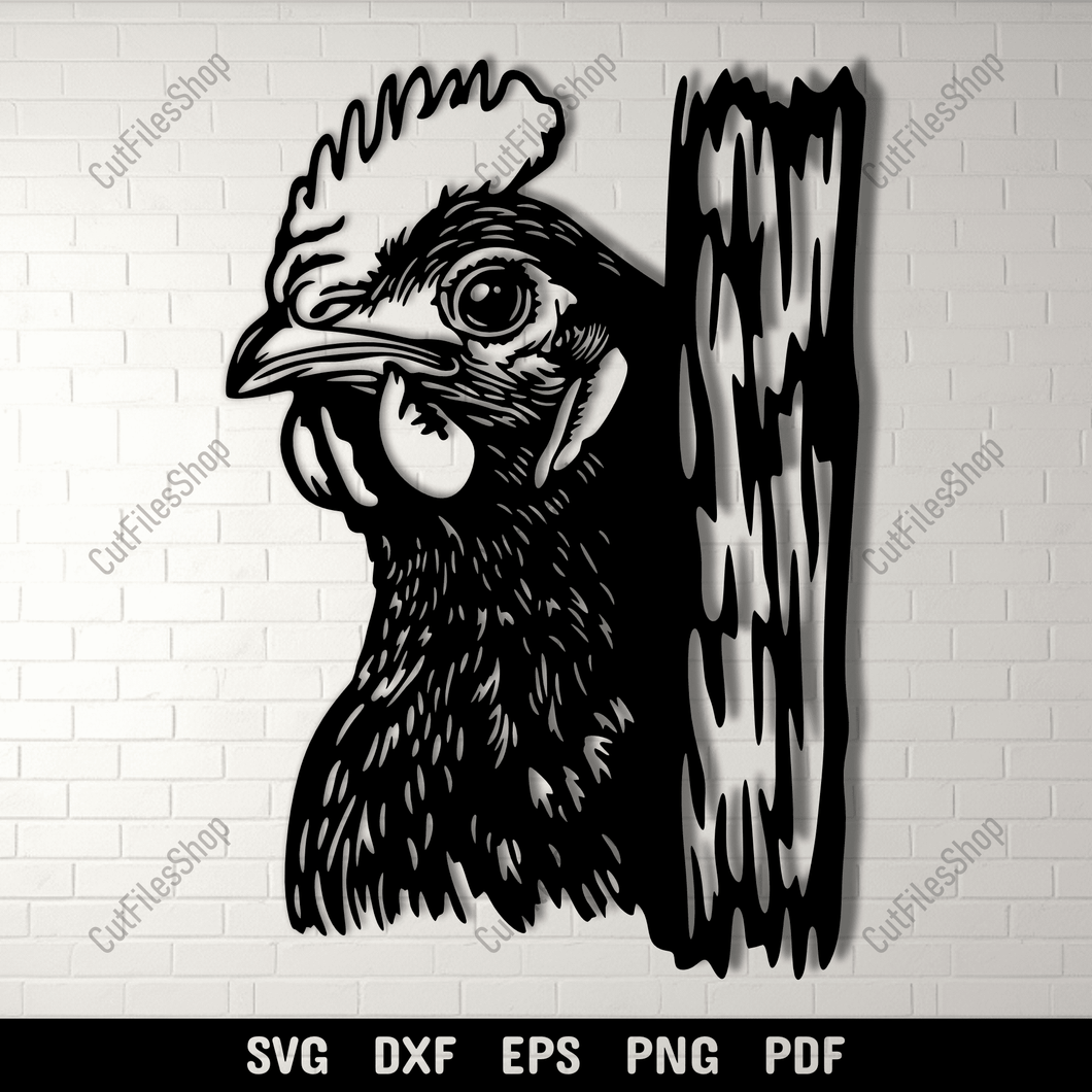 Preview of Chicken Cut Files for Cricut & Silhouette, Peeking Chicken DXF Design