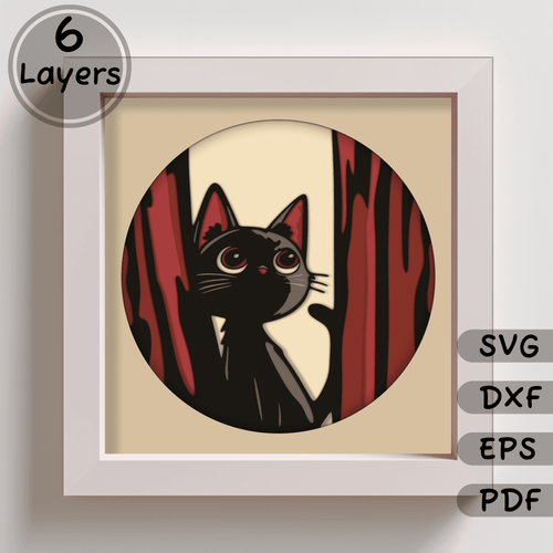 3D Cat Layered Svg for Cricut, 3D Shadow Box Template, Dxf for Silhouette, Baby Gift DIY, Shadow box cut files, Download Vector Now!