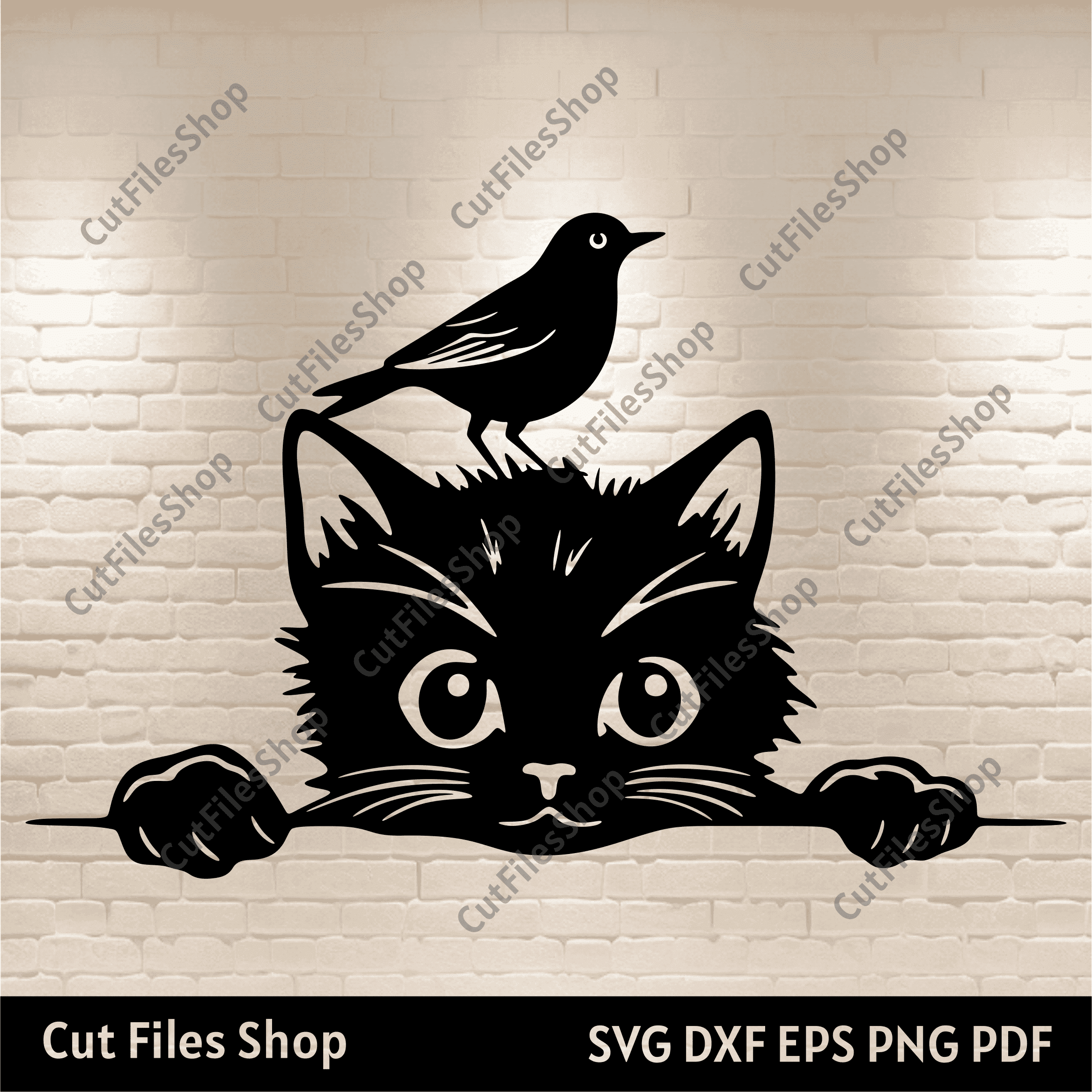 Peeking cat with bird svg, Cat dxf files, Peeking cat cut files for ...