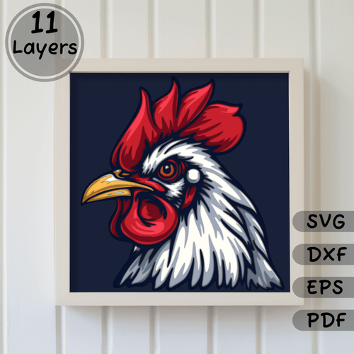 Rooster 3D Shadow Box SVG, Layered SVG for Cricut, DXF Silhouette, Laser Cut, DIY Home Decor, Papercut Template - Cut Files Shop