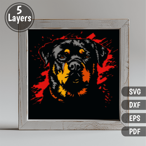 Preview of 3D Layered Rottweiler Dog SVG, Shadow Box Template for Cricut & Silhouette