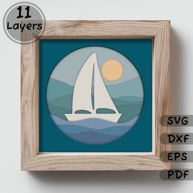 3D Sailboat Shadow Box Layered SVG, DIY Home Decor, Cricut Silhouette SVG, Laser Cut DXF, Papercut Template, Instant Download