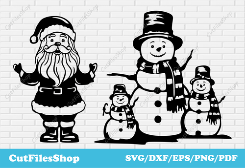 Santa Claus Svg, Snowman Svg cutting files for Cricut, Christmas Svg files for stickers, Sublimation Christmas, santa claus dxf, santa claus clipart, snowman sublimation, christmas t-shirt design, snowman for cricut, christmas cards svg, Silhouette santa claus, snowman silhouette, snowflake svg, kids christmas svg, Snowman Family Svg