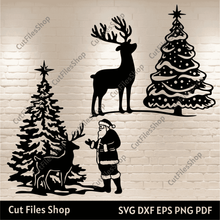 Load image into Gallery viewer, Santa and Reindeer SVG, Cut Files for Cricut &amp; Silhouette, Christmas Tree DXF for CNC, DIY Christmas Decor, Santa Sleigh SVG, Holiday Svg, Dxf for Plasma
