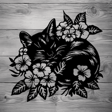 Load image into Gallery viewer, Sleeping Cat CNC &amp; Laser Cut Files, SVG for Cricut, Floral Sweatshirt Design
