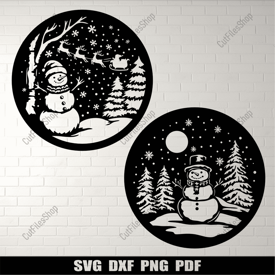 Snowman Svg Files, Cricut Project, Silhouette cut files, DXF for CNC, Sublimation Design, DIY Christmas Gift, Winter scene svg