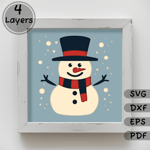 Winter Snowman Shadow Box, DIY Papercut Template, Layered SVG for Cricut Silhouette, Christmas Decor Craft, Unique Gift Idea