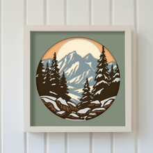 Load image into Gallery viewer, 3D Snowy Mountains Shadow Box Crafts, Multilayer Svg for Cricut, Paper cut Template, Winter Home Decor DIY, glowforge Cut files, cnc files for Wood, Papercraft, Cardstock
