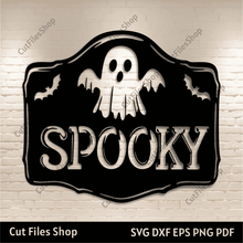 Load image into Gallery viewer, Retro Halloween Dxf Svg, Spooky Ghost T-shirt, Halloween Mug/Pillow Design, Glowforge cut files
