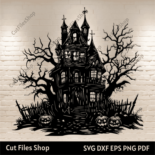 Spooky Haunted House SVG EPS DXF files for Cricut, Silhouette, Glowforge, CNC Laser Cutting, T-shirt / Halloween Decor DIY, Jackolantern Svg, Fall decor Creating