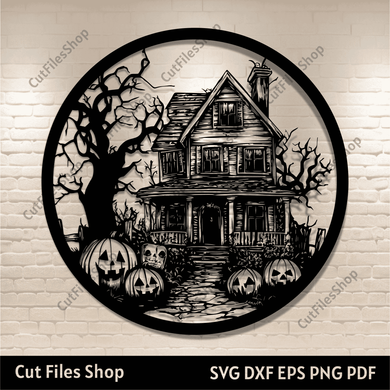 Spooky Haunted House SVG DXF, Glowforge, Cricut cut files, Sublimation Halloween T-shirt Design, Halloween Decor DIY