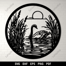 Load image into Gallery viewer, Swan on a Calm Lake DXF SVG Files for CNC, Cricut, and Silhouette Projects
