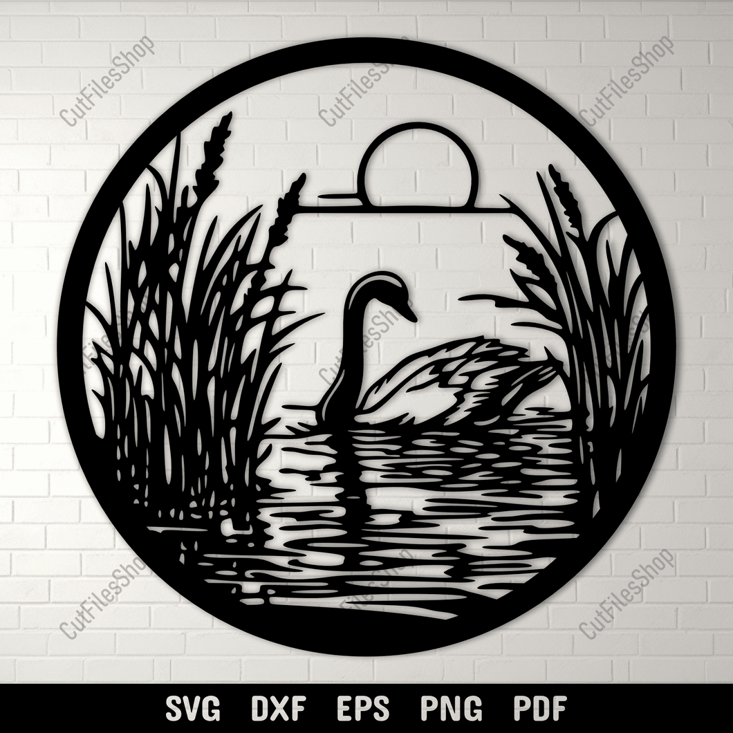 Swan on a Calm Lake DXF SVG Files for CNC, Cricut, and Silhouette Projects