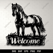 Load image into Gallery viewer, Welcome Horse DXF Files for CNC, Laser, and Plasma Cutting Projects
