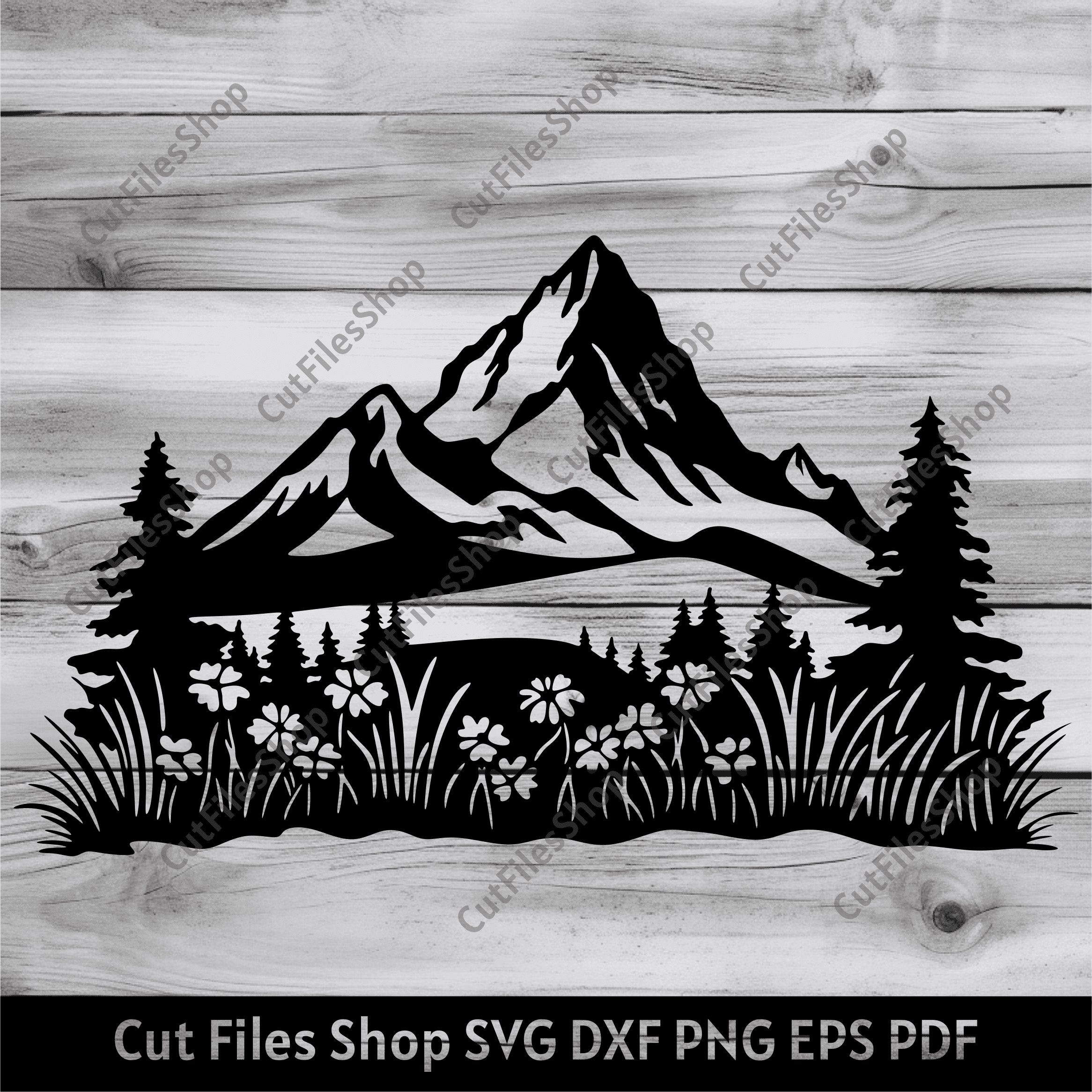 Wildflowers scene svg, Mountains dxf for Laser cut, Mountains svg for ...