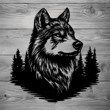 Load image into Gallery viewer, Wolf in forest CNC Art, DXF for Laser &amp; Plasma Cutting, SVG for Cricut &amp; Vinyl
