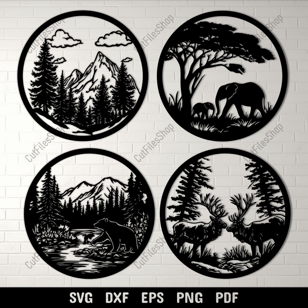 Wildlife Scene DXF for CNC, SVG for Cricut & Laser Cutting