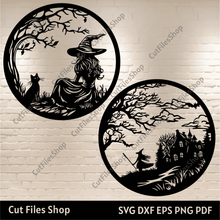 Load image into Gallery viewer, Halloween Witch SVG, Cut Files for Cricut &amp; Silhouette, DXF for CNC, DIY Halloween Decor &amp; T-Shirt Design, Best free svg files
