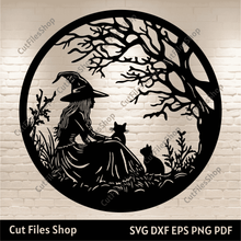 Load image into Gallery viewer, Witch and Cats SVG Files, Trendy Cut Files for Cricut &amp; Silhouette, DXF for CNC, DIY T-Shirt Design
