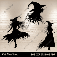 Load image into Gallery viewer, Halloween Witch SVG, Cutting Files for Cricut &amp; Silhouette, DXF for CNC Laser &amp; Plasma, Sublimation T-Shirt Design
