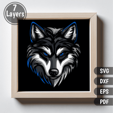 Load image into Gallery viewer, Wolf 3D Shadow Box SVG &amp; DXF – Layered Cricut &amp; CNC Cut Files
